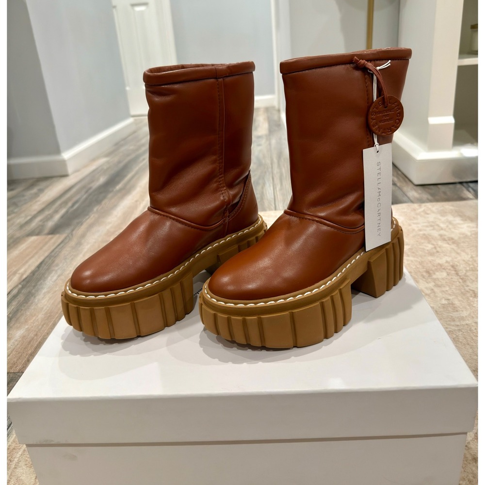 NIB Stella McCartney Emilie Soft Eco Alter Mat Mid-Calf Boots Brandy 37 US 7